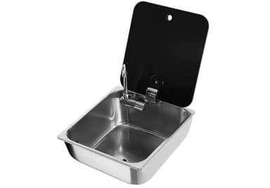 Wasbak met glazen deksel en koud water kraan
